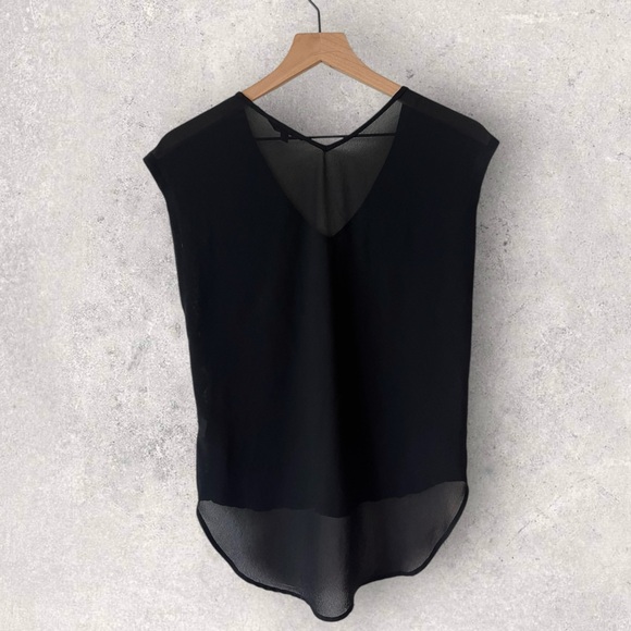 7 For All Mankind Faux Lace Shimmer Black Sheer Back High Low Top Size XS - Picture 10 of 11